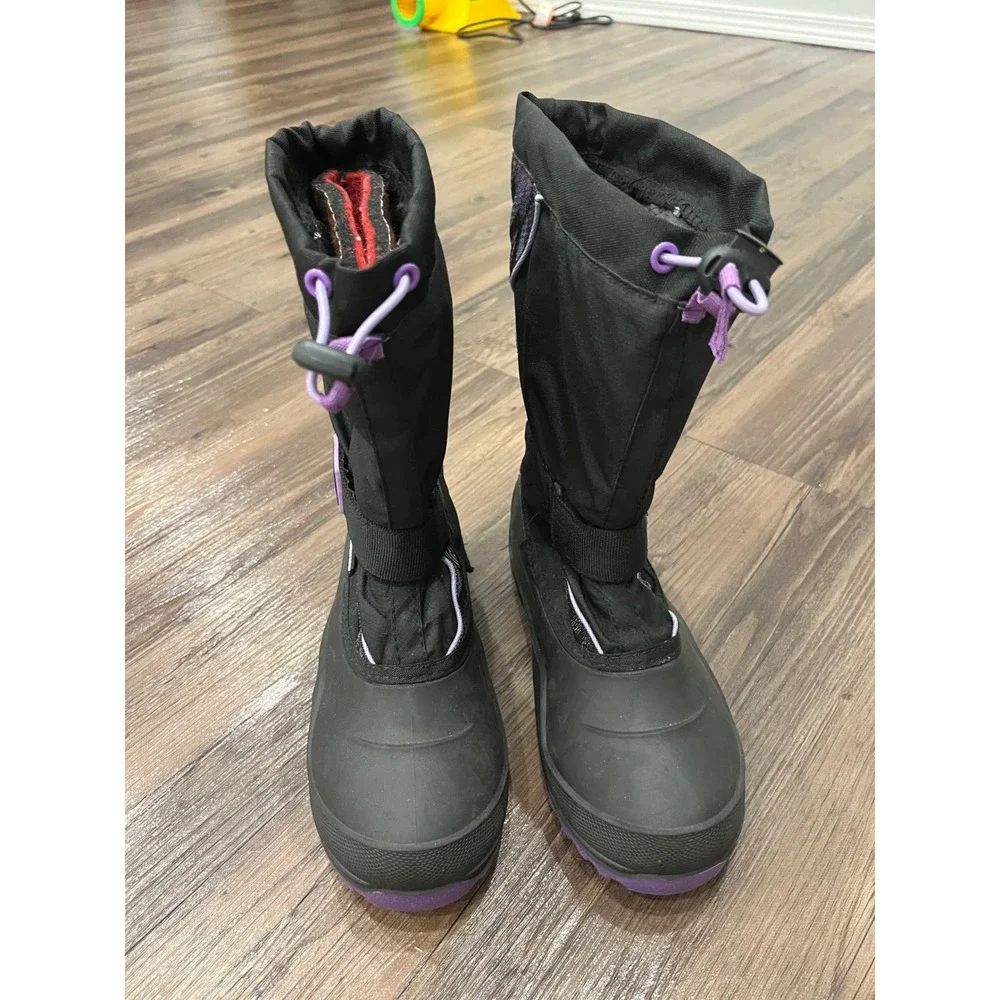 Kamik Kids Waterproof Winter Snow Boots Black Purple Chevron GIrls Size 5